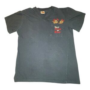 Vintage 2002 Looney Tunes V-neck-T-Shirt Taz “you're pocket or mine” Warner Bros